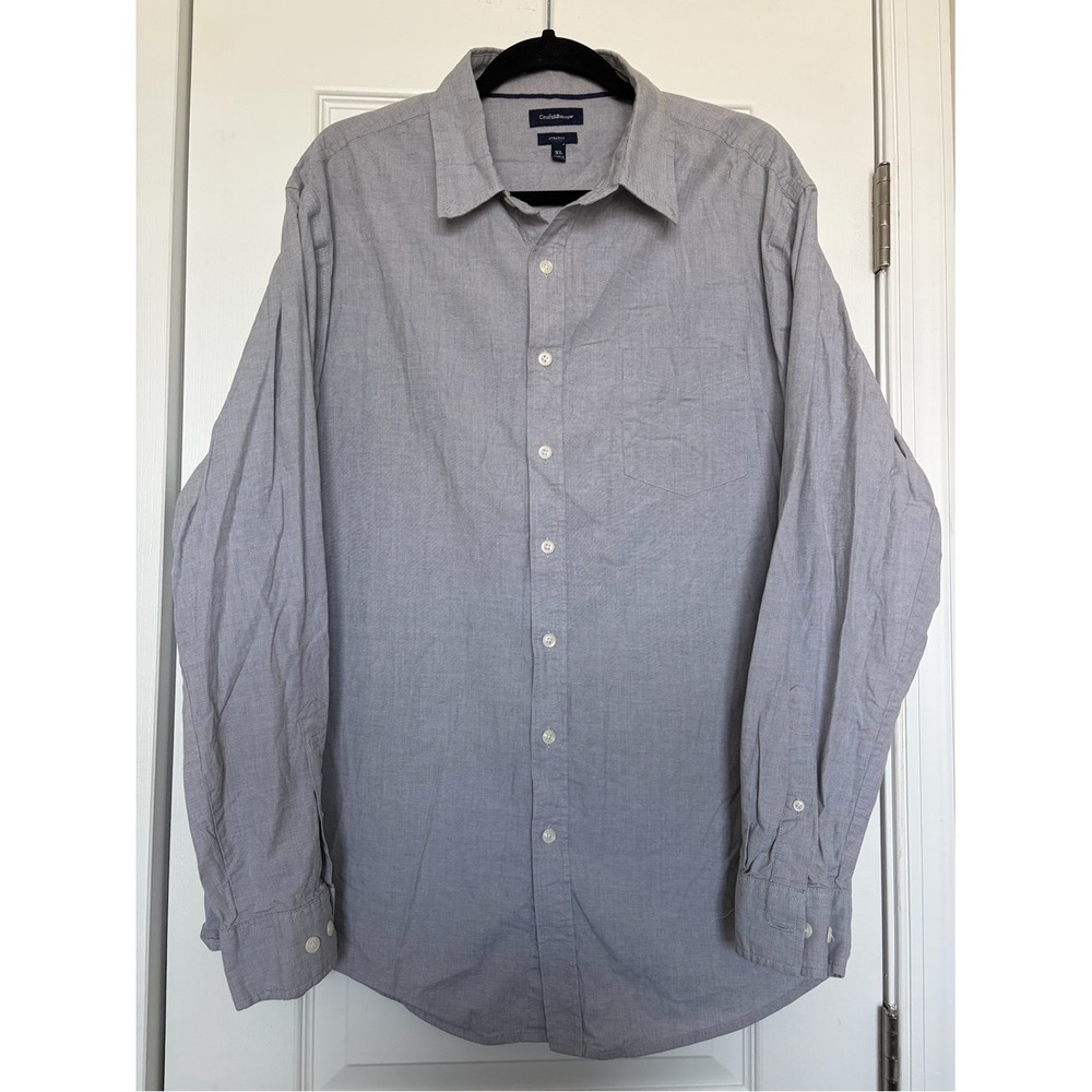 Croft & Barrow Mens XL Stretch Button Down Shirt Long Sleeve Light Blue Grey